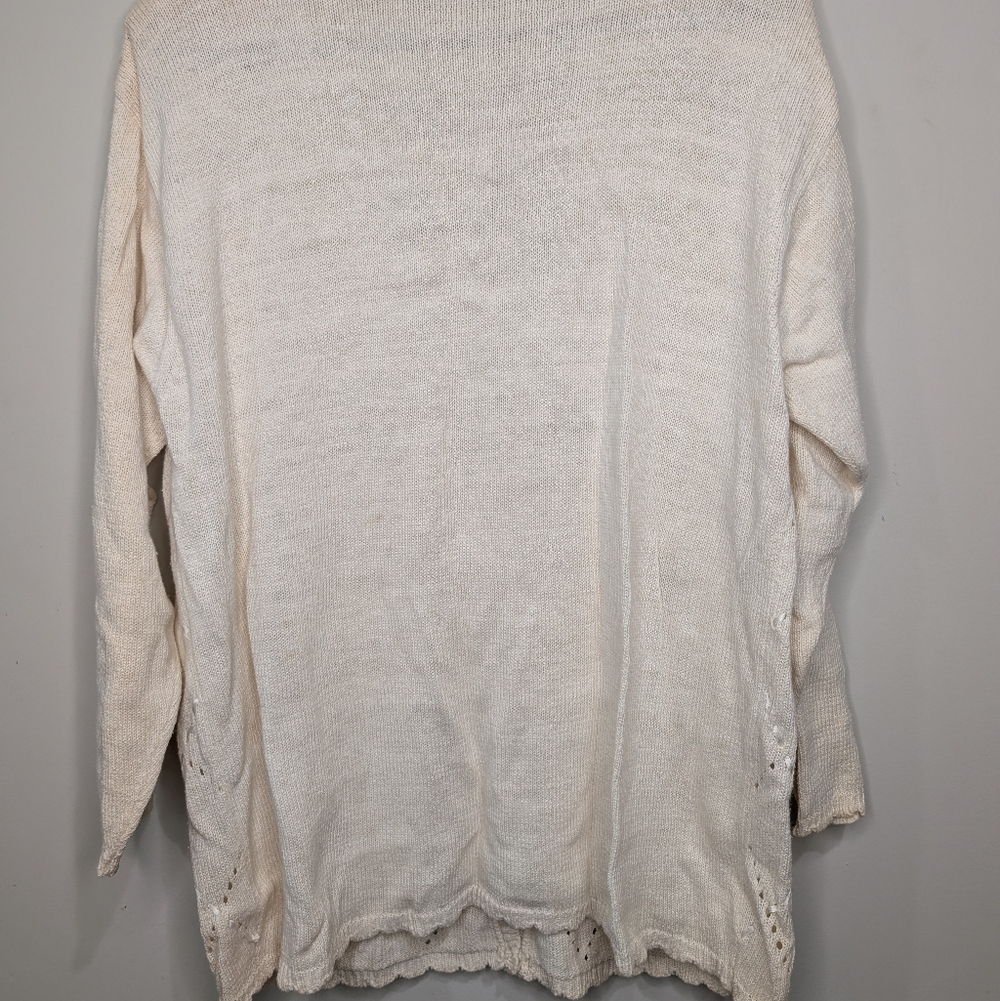 Vintage Cream Embroidered Rose Cardigan Cottagecore Floral Knit Sweater | 1X - Picture 5 of 5